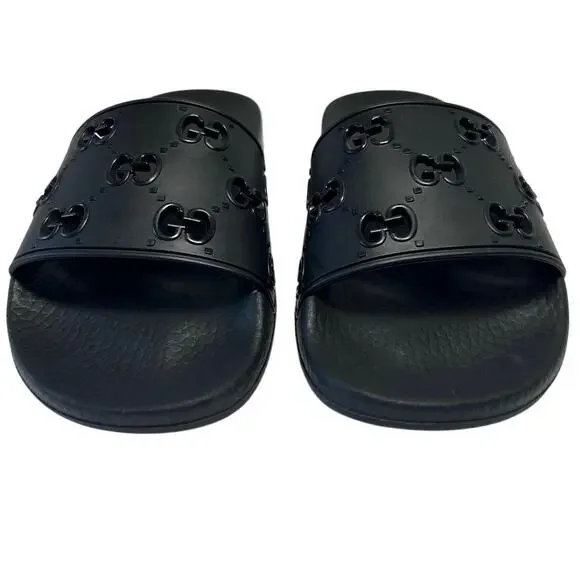 Gucci Pursuit Interlocking GG Logo Rubber Slide Sandals in black. Size 6 - Picture 9 of 9